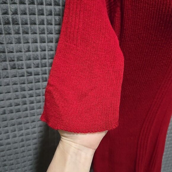 Y2K Layered Sweater Dress Tunic Top SzLg STRETCH Soft Henley Red Preppy 90s VTG - Picture 8 of 16